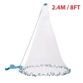 6/8/10/12/16FT Fishing Cast Net Bait Easy Throw Hand Cast Strong Nylon Mesh USA (Net Size: 2.4M / 8FT)